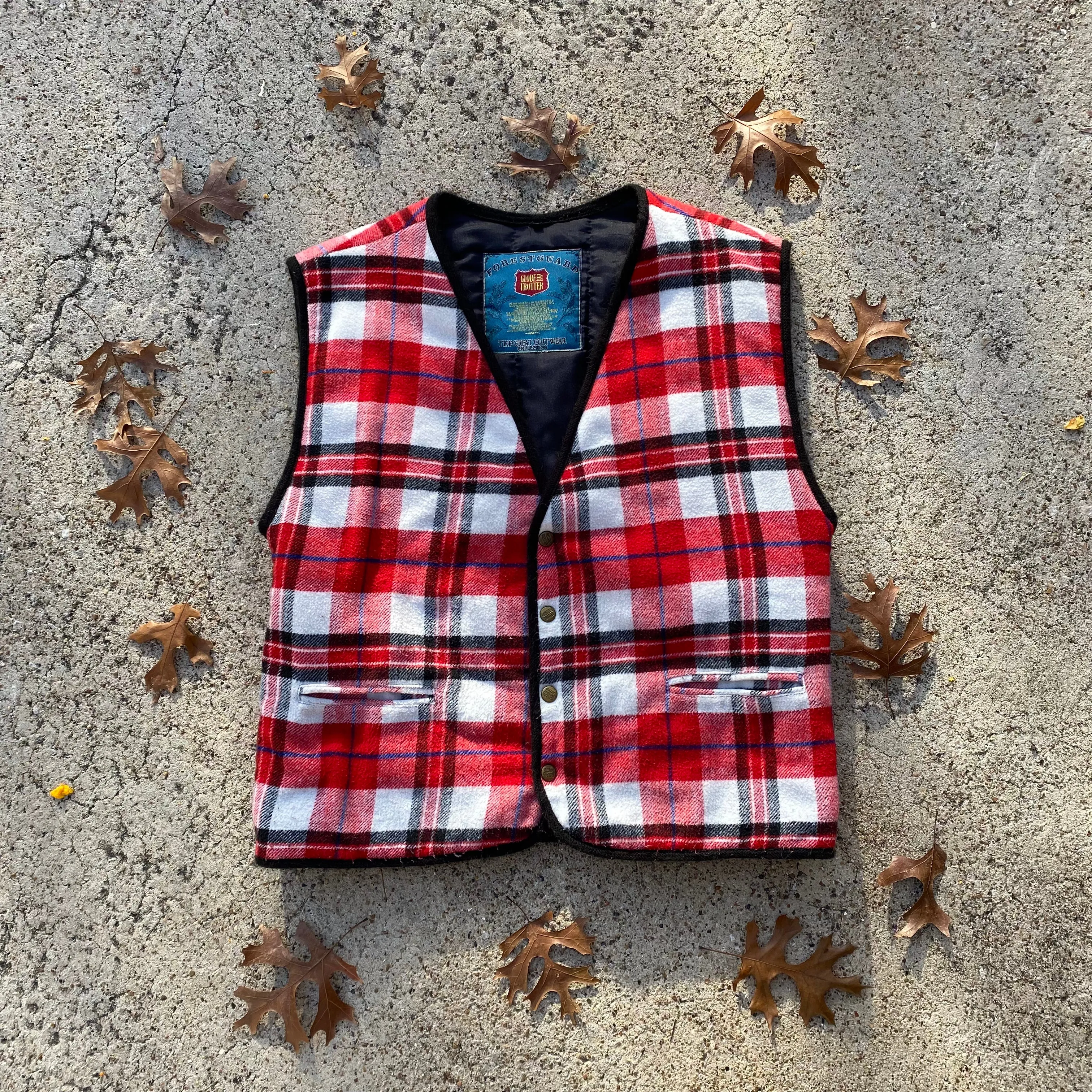1990s Forestguard Globetrotter Vintage Plaid Flannel Button Up Vest