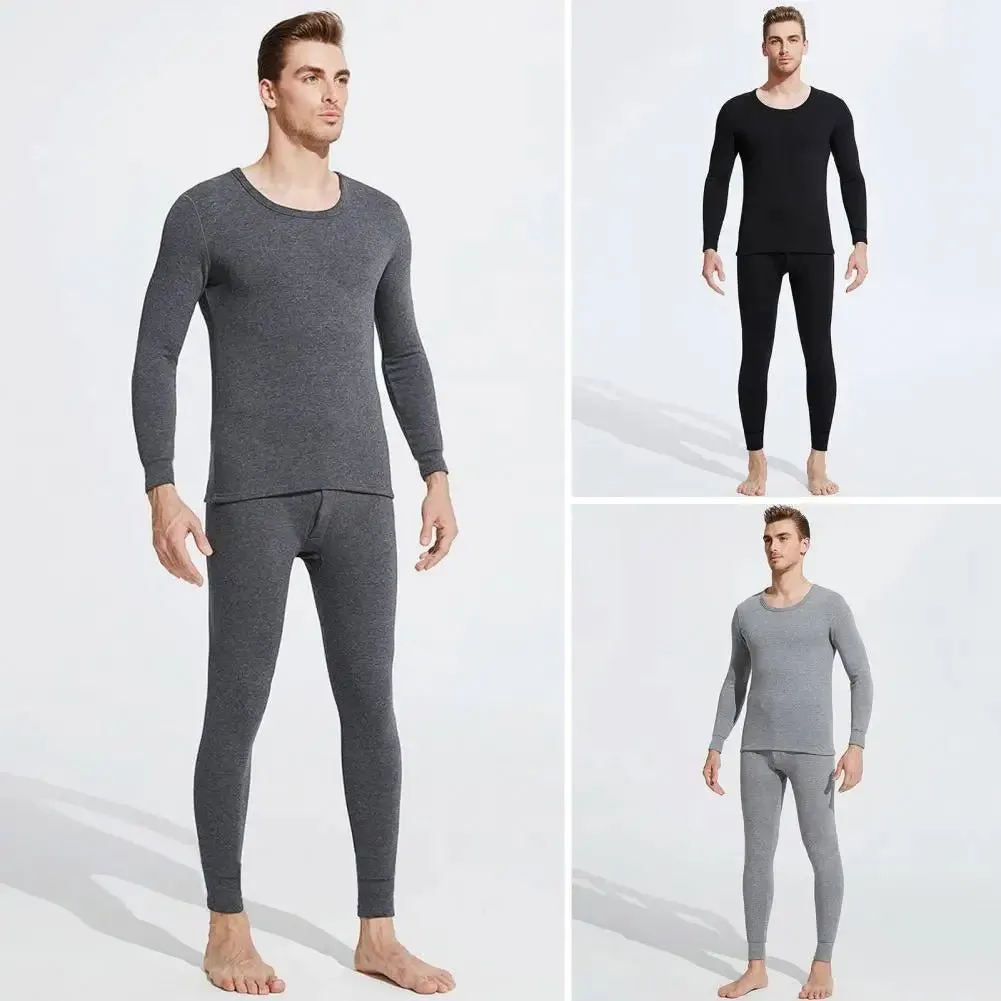 2-piece men's solid color simple autumn and winter thermal underwear