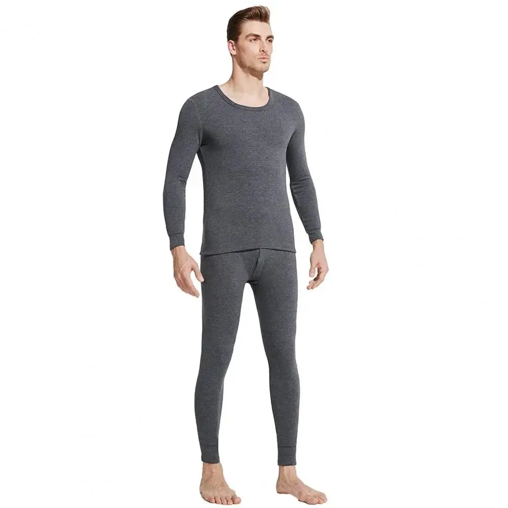 2-piece men's solid color simple autumn and winter thermal underwear