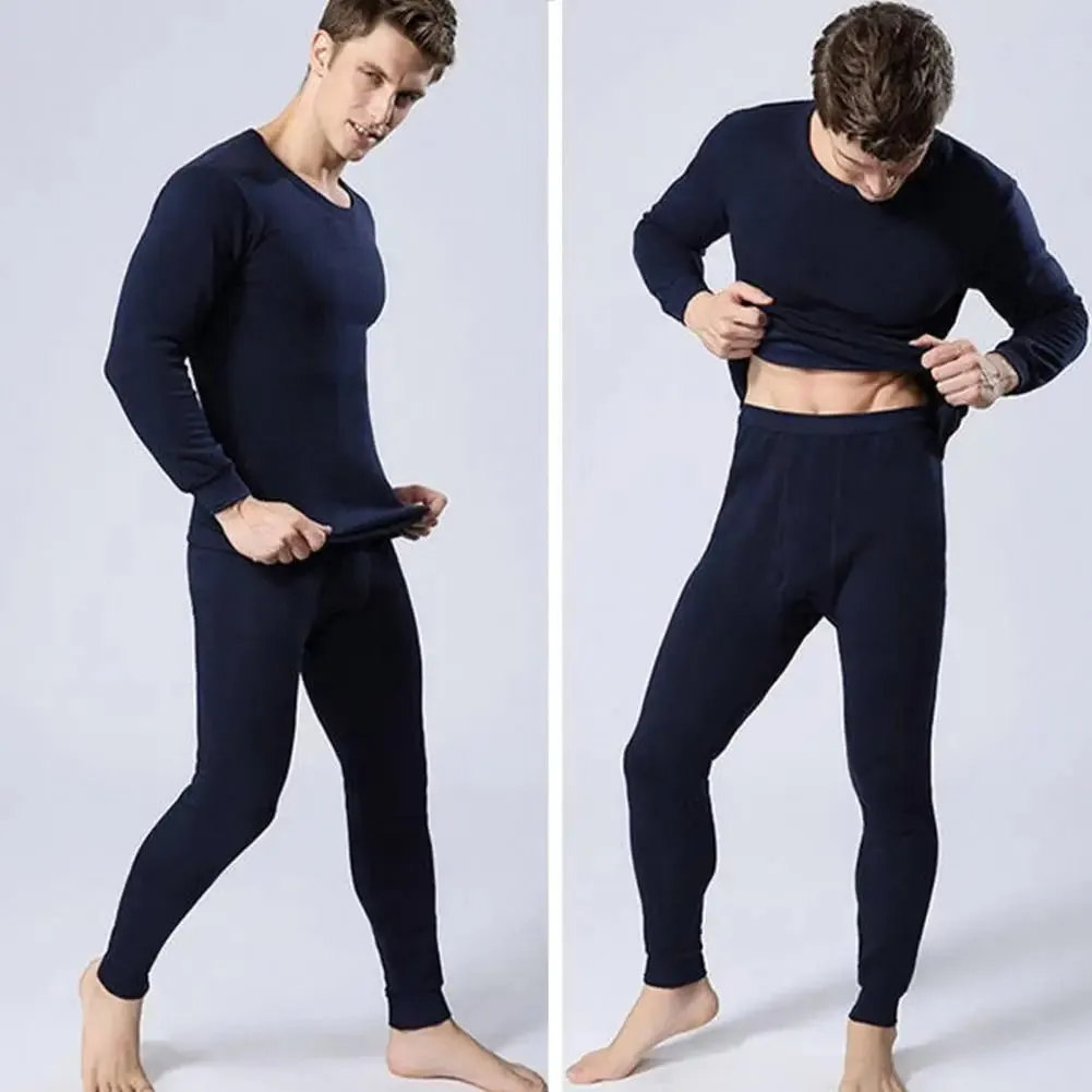 2-piece men's solid color simple autumn and winter thermal underwear