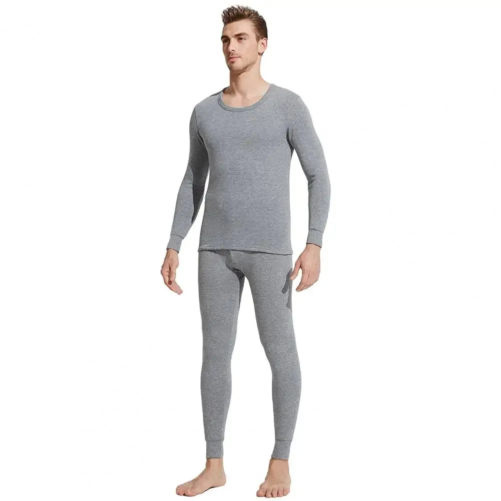 2-piece men's solid color simple autumn and winter thermal underwear