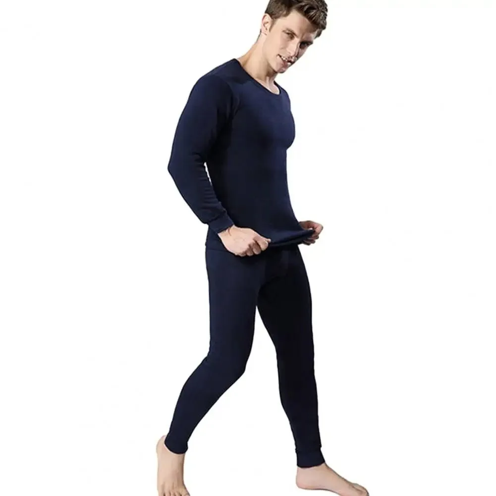 2-piece men's solid color simple autumn and winter thermal underwear