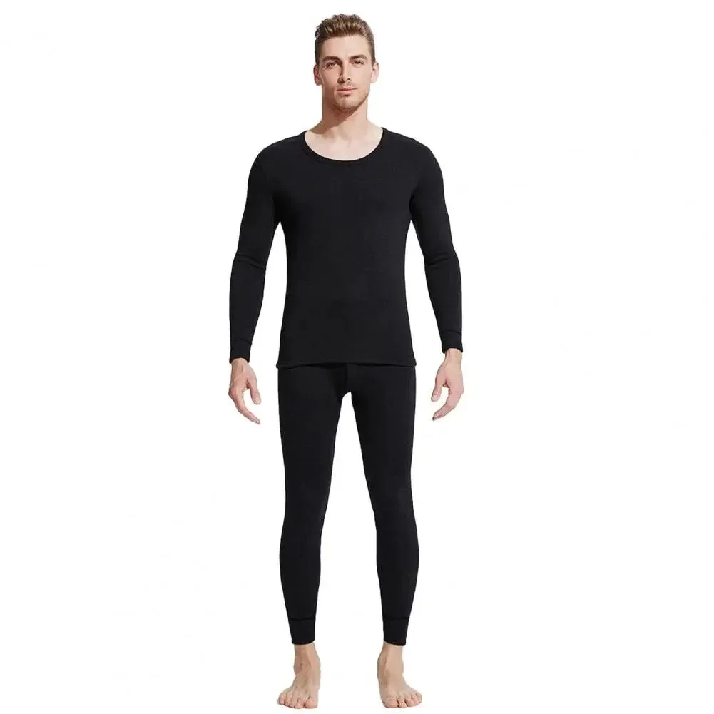 2-piece men's solid color simple autumn and winter thermal underwear