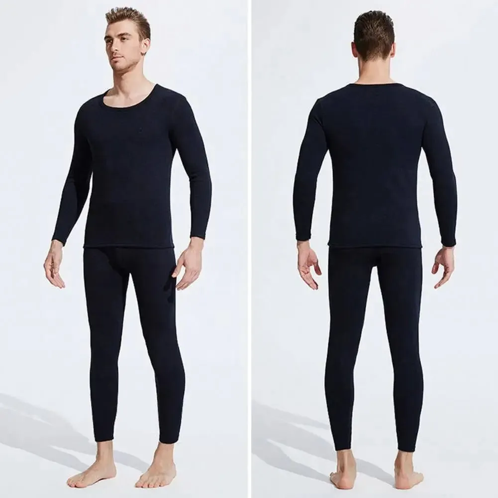 2-piece men's solid color simple autumn and winter thermal underwear