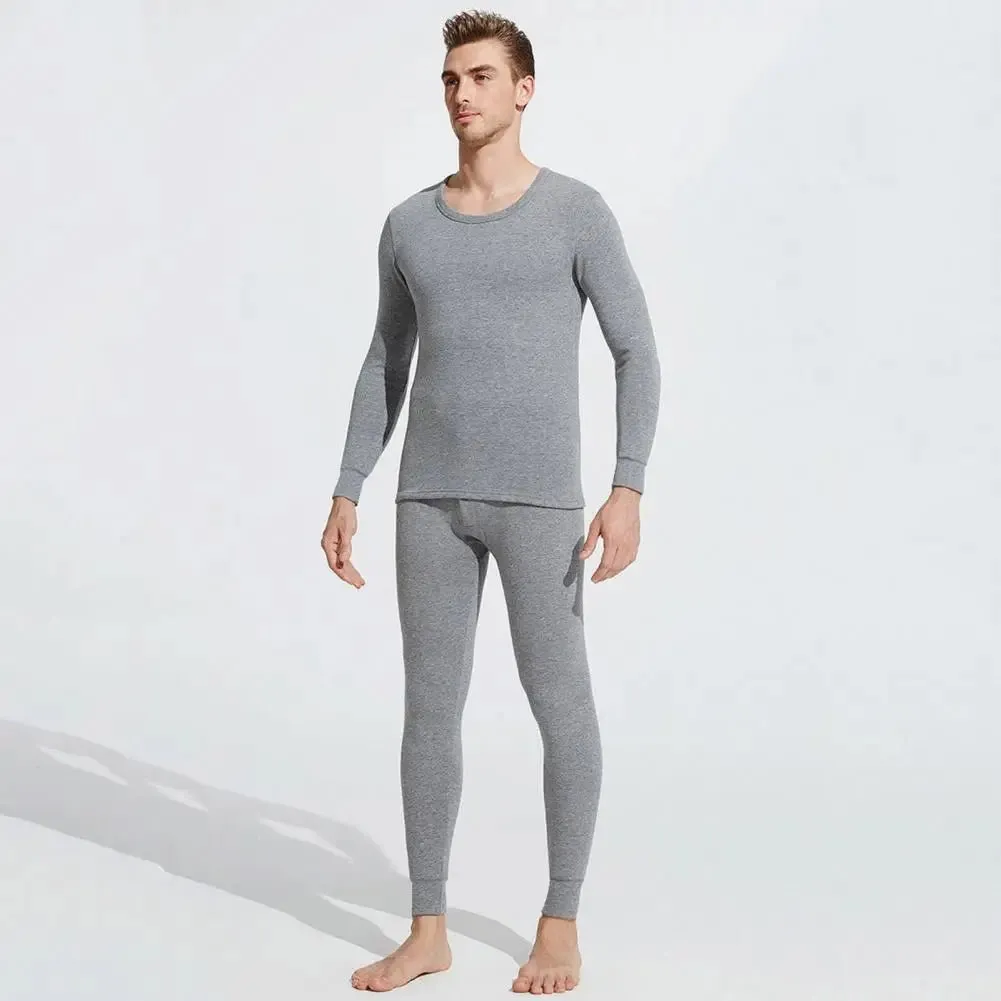 2-piece men's solid color simple autumn and winter thermal underwear