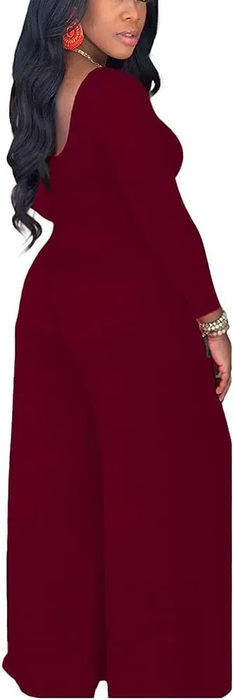 2 Piece Outfits for Women Sexy Backless Long Sleeve Crop Top High Waist Wide Leg Long Pant Sets Tracksuit Printed Set