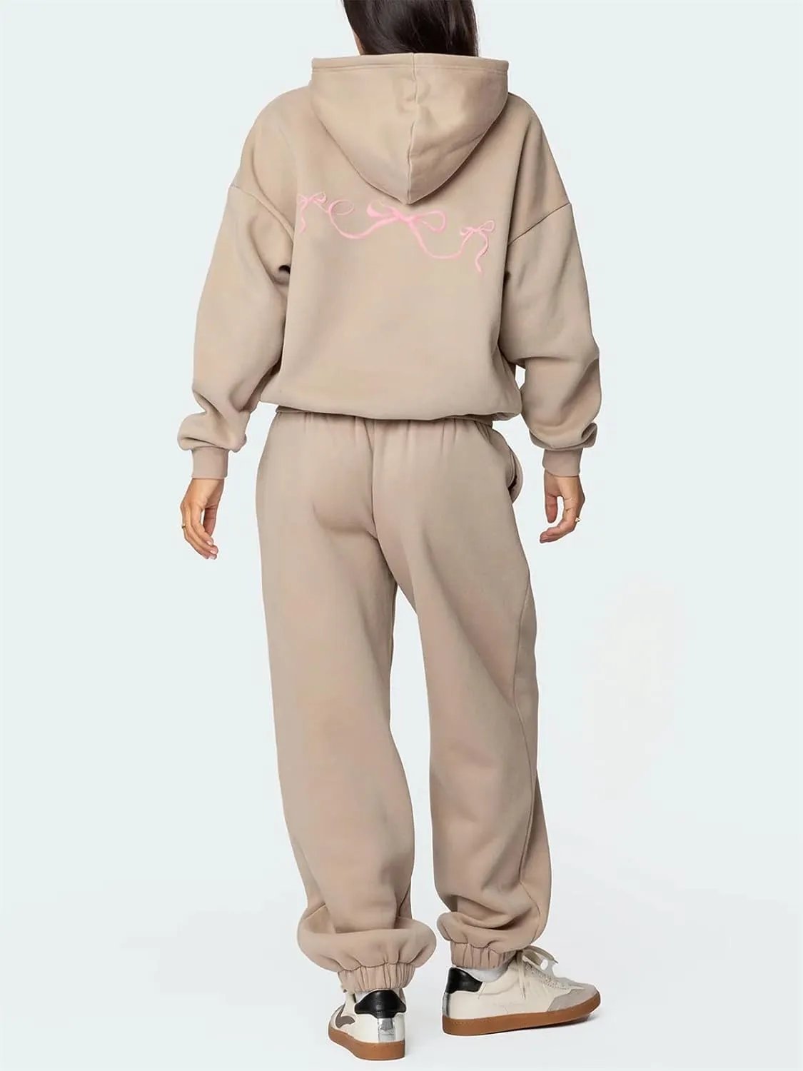 2 Piece Sweat Sets for Women Bow Sweatsuits Oversized Long Sleeve Hoodie Sweatshirt Sweatpants Y2K Track Suits Outfit