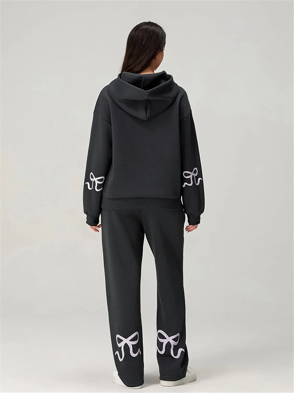 2 Piece Sweat Sets for Women Bow Sweatsuits Oversized Long Sleeve Hoodie Sweatshirt Sweatpants Y2K Track Suits Outfit