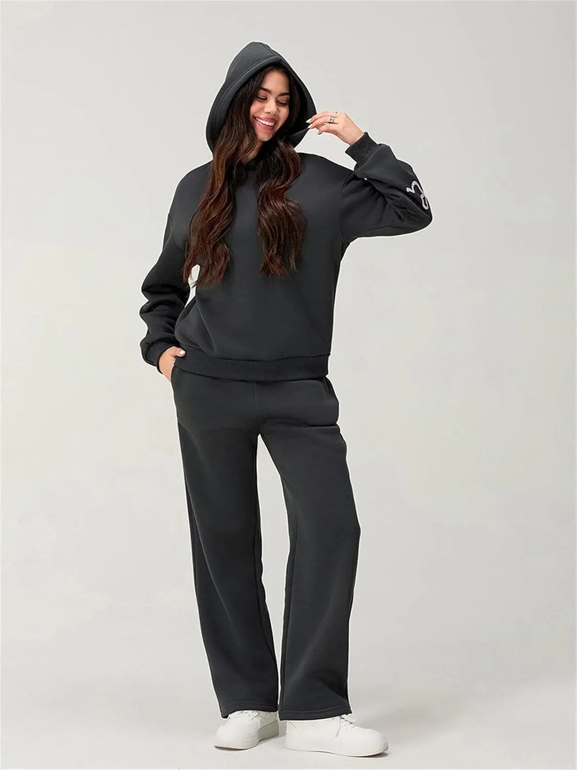 2 Piece Sweat Sets for Women Bow Sweatsuits Oversized Long Sleeve Hoodie Sweatshirt Sweatpants Y2K Track Suits Outfit