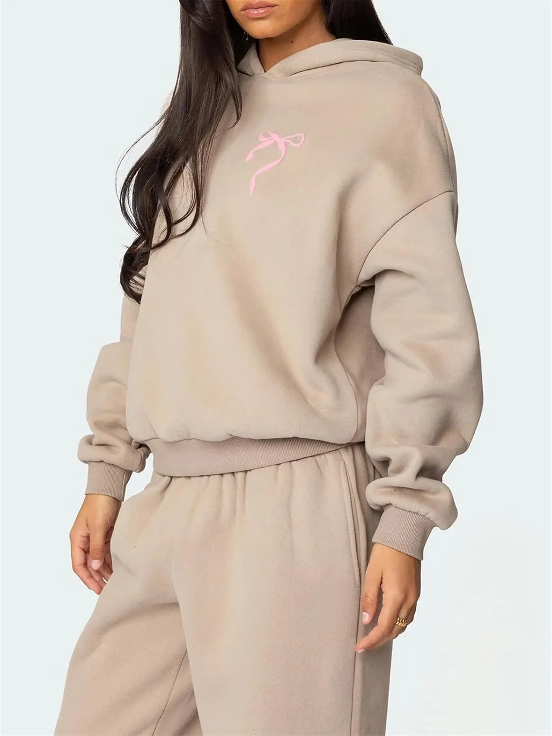2 Piece Sweat Sets for Women Bow Sweatsuits Oversized Long Sleeve Hoodie Sweatshirt Sweatpants Y2K Track Suits Outfit