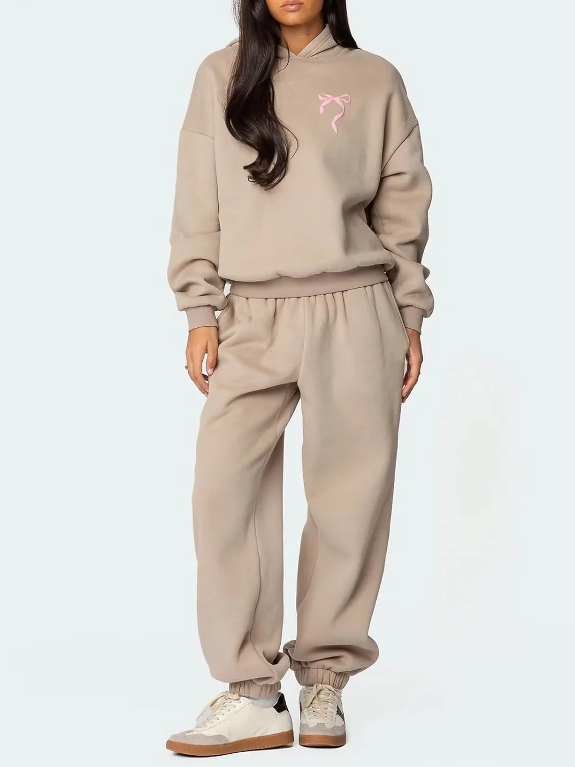 2 Piece Sweat Sets for Women Bow Sweatsuits Oversized Long Sleeve Hoodie Sweatshirt Sweatpants Y2K Track Suits Outfit
