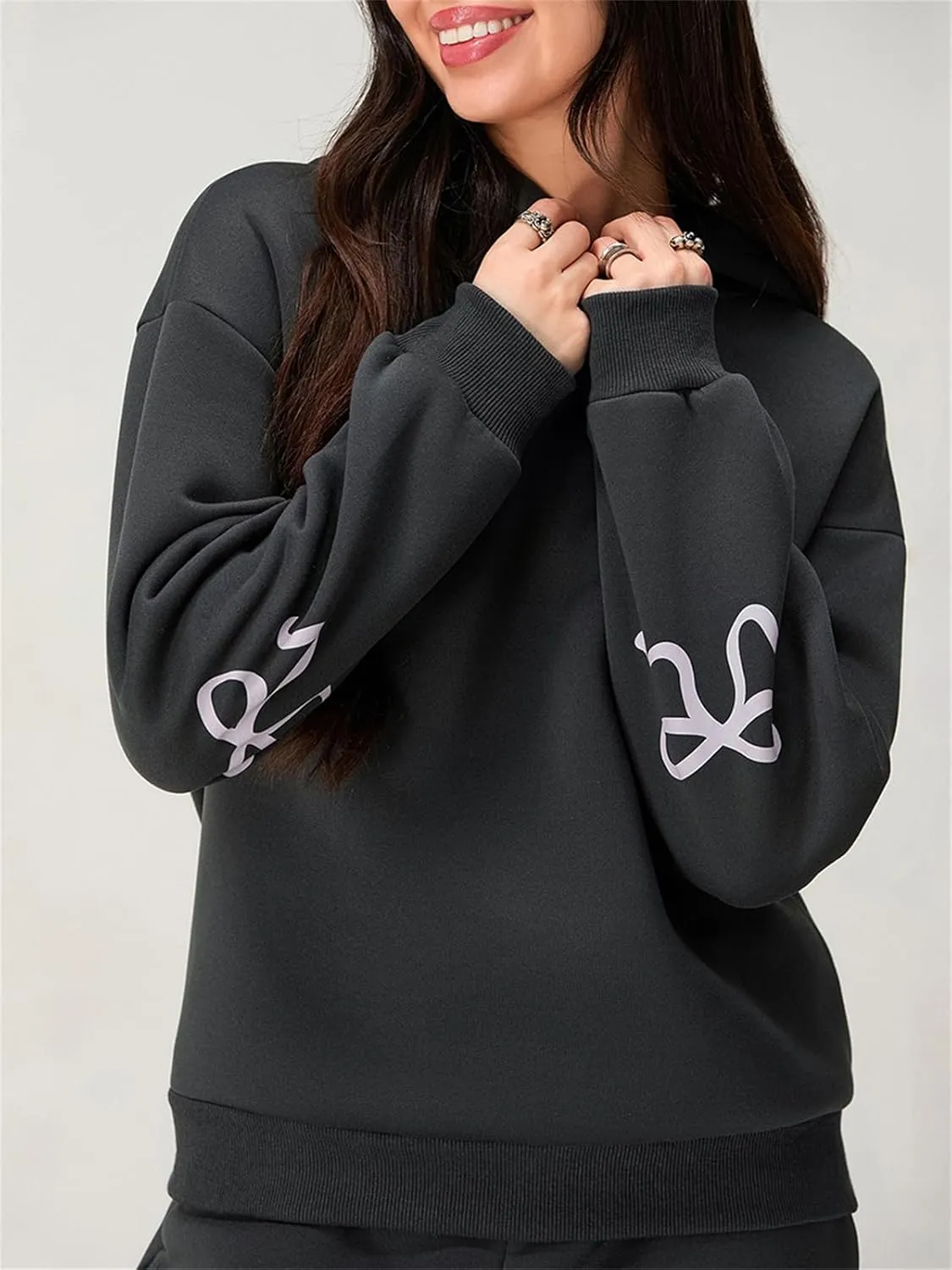 2 Piece Sweat Sets for Women Bow Sweatsuits Oversized Long Sleeve Hoodie Sweatshirt Sweatpants Y2K Track Suits Outfit