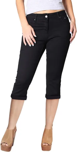 2LUV Women's Stretchy 5 Pocket Skinny Capri Jeans Black 9