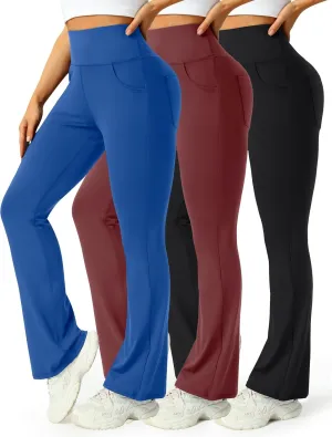 3 Packs Womens High Waist Flare Pants-Flare Yoga PantsYoga Pants with Pockets - High Waist and Wide Leg