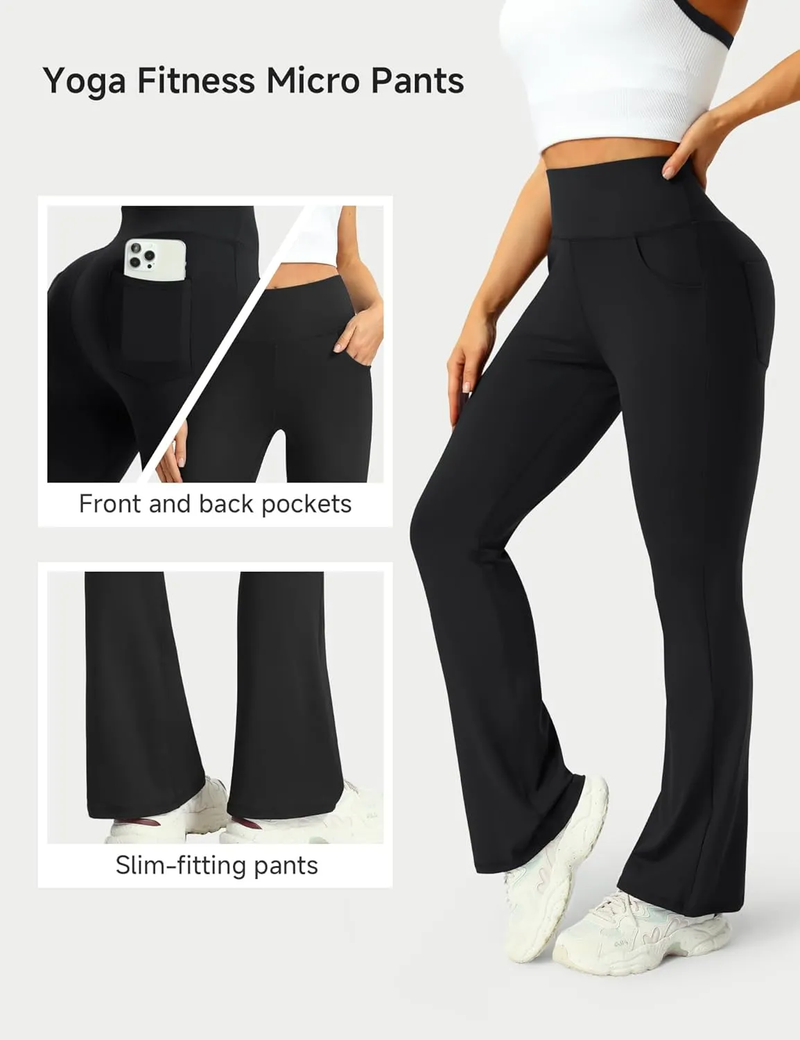 3 Packs Womens High Waist Flare Pants-Flare Yoga PantsYoga Pants with Pockets - High Waist and Wide Leg