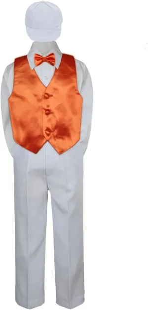 5pc Baby Toddler Kid Boy Formal Suit White Pants Shirt Vest Bow tie Hat Set 5-7