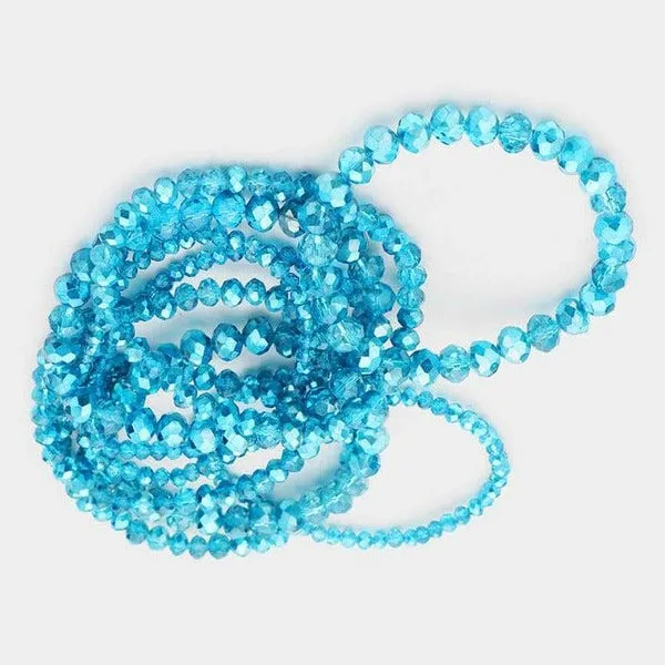 9PCS - Aqua Blue Faceted Bead Stretch Bracelets