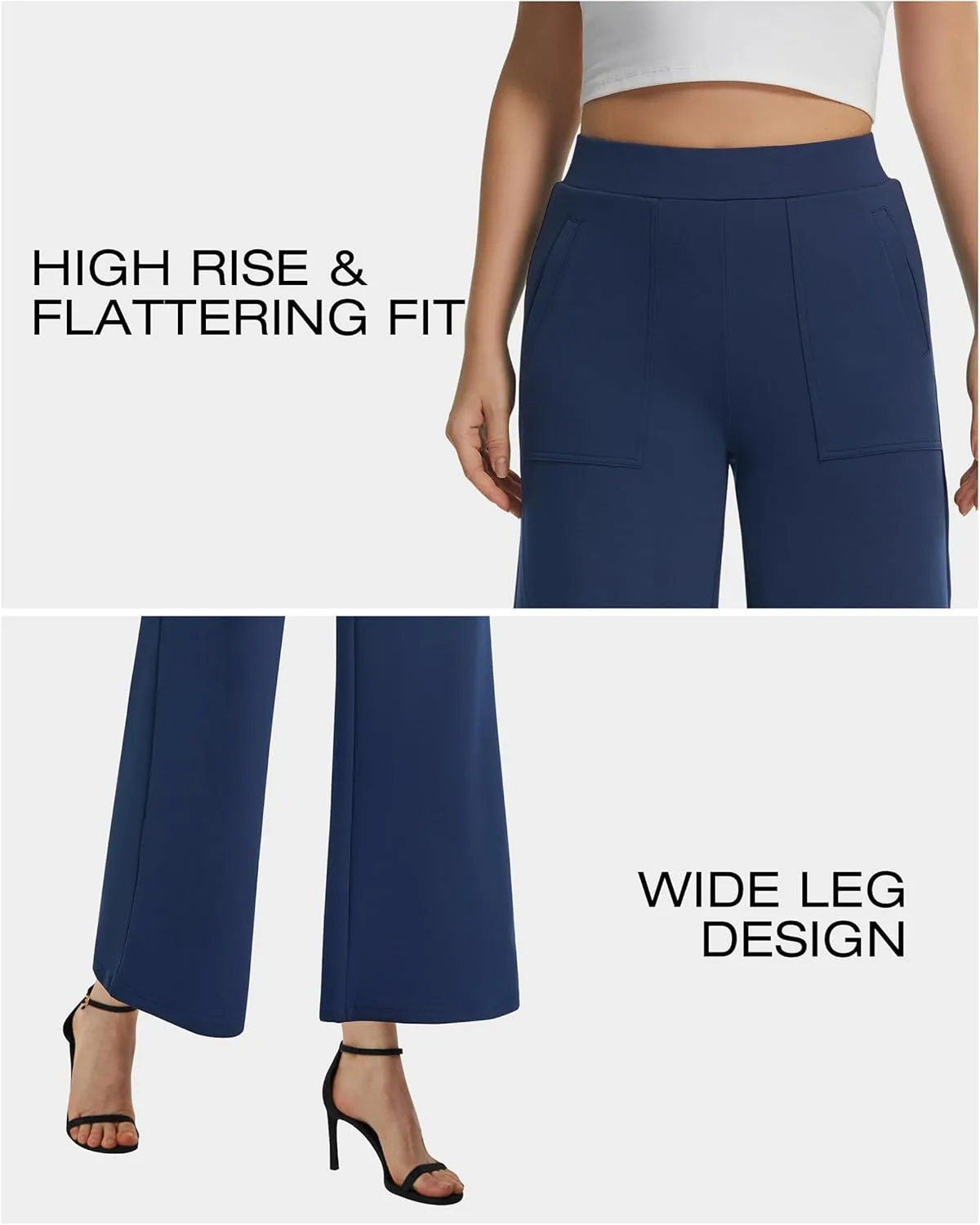 AFITNE Women's Wide Leg Yoga Dress Pants High Waist Stretchy Pull On Work Pants Cropped Casual Lounge Ankle Pants
