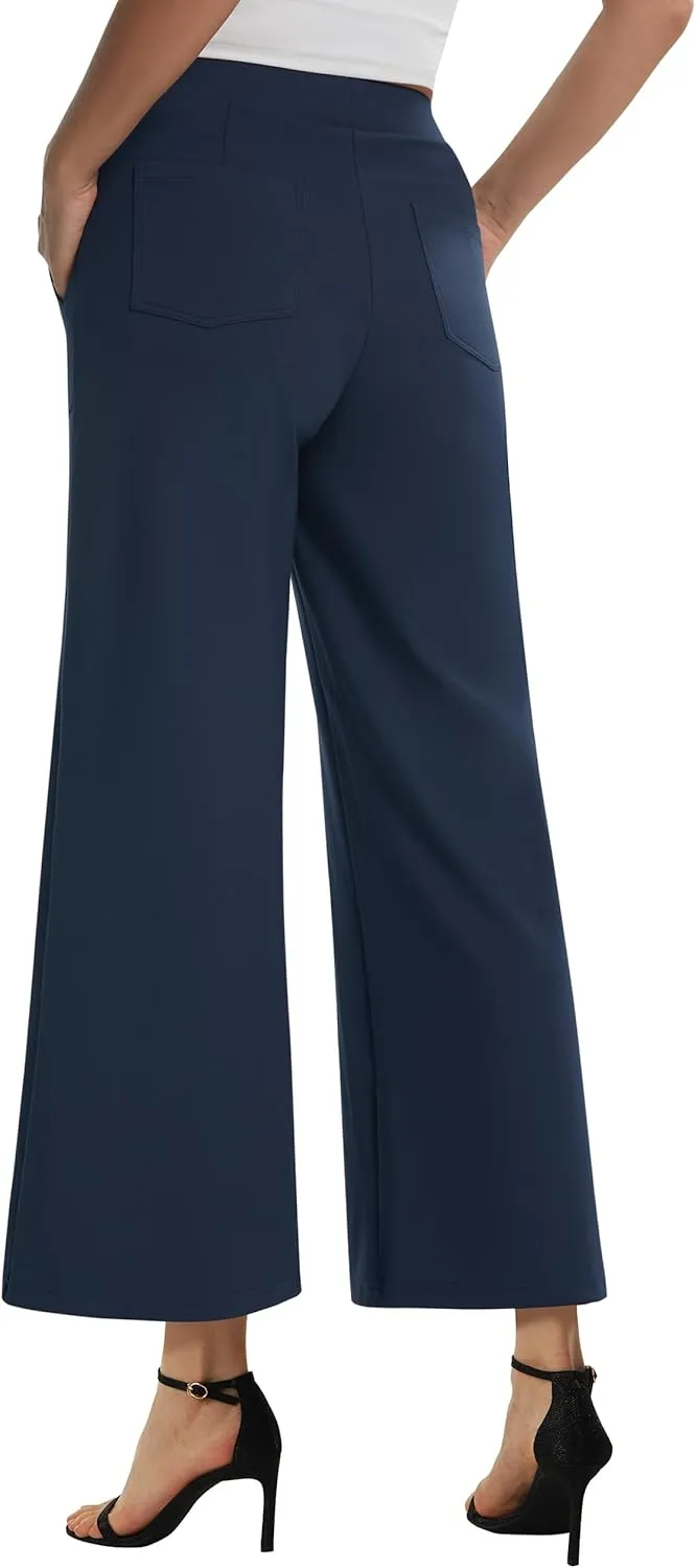 AFITNE Women's Wide Leg Yoga Dress Pants High Waist Stretchy Pull On Work Pants Cropped Casual Lounge Ankle Pants