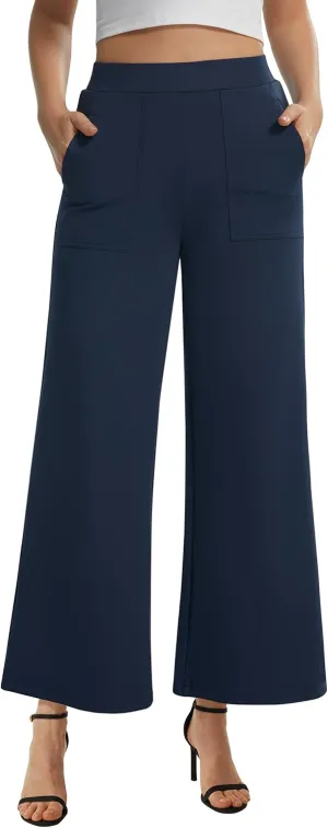 AFITNE Women's Wide Leg Yoga Dress Pants High Waist Stretchy Pull On Work Pants Cropped Casual Lounge Ankle Pants