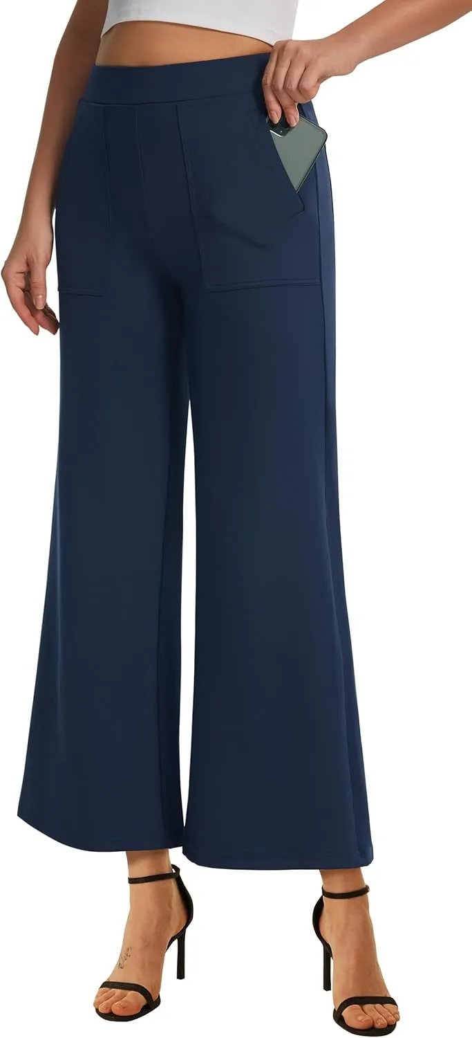 AFITNE Women's Wide Leg Yoga Dress Pants High Waist Stretchy Pull On Work Pants Cropped Casual Lounge Ankle Pants