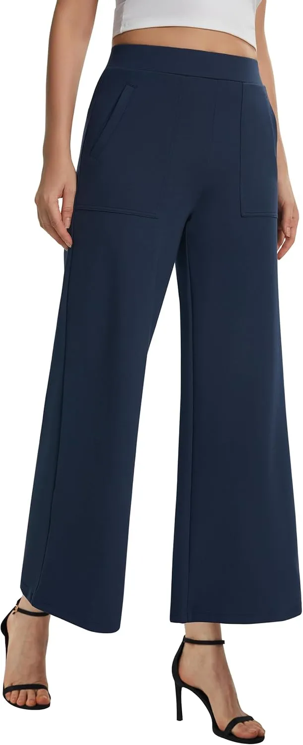 AFITNE Women's Wide Leg Yoga Dress Pants High Waist Stretchy Pull On Work Pants Cropped Casual Lounge Ankle Pants