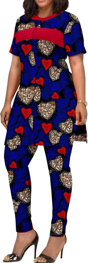 African Clothing for Women Short Sleeve Shirt and Print Pants 2 Piece Set Tracksuit Plus Size Dashiki Casual Outfit