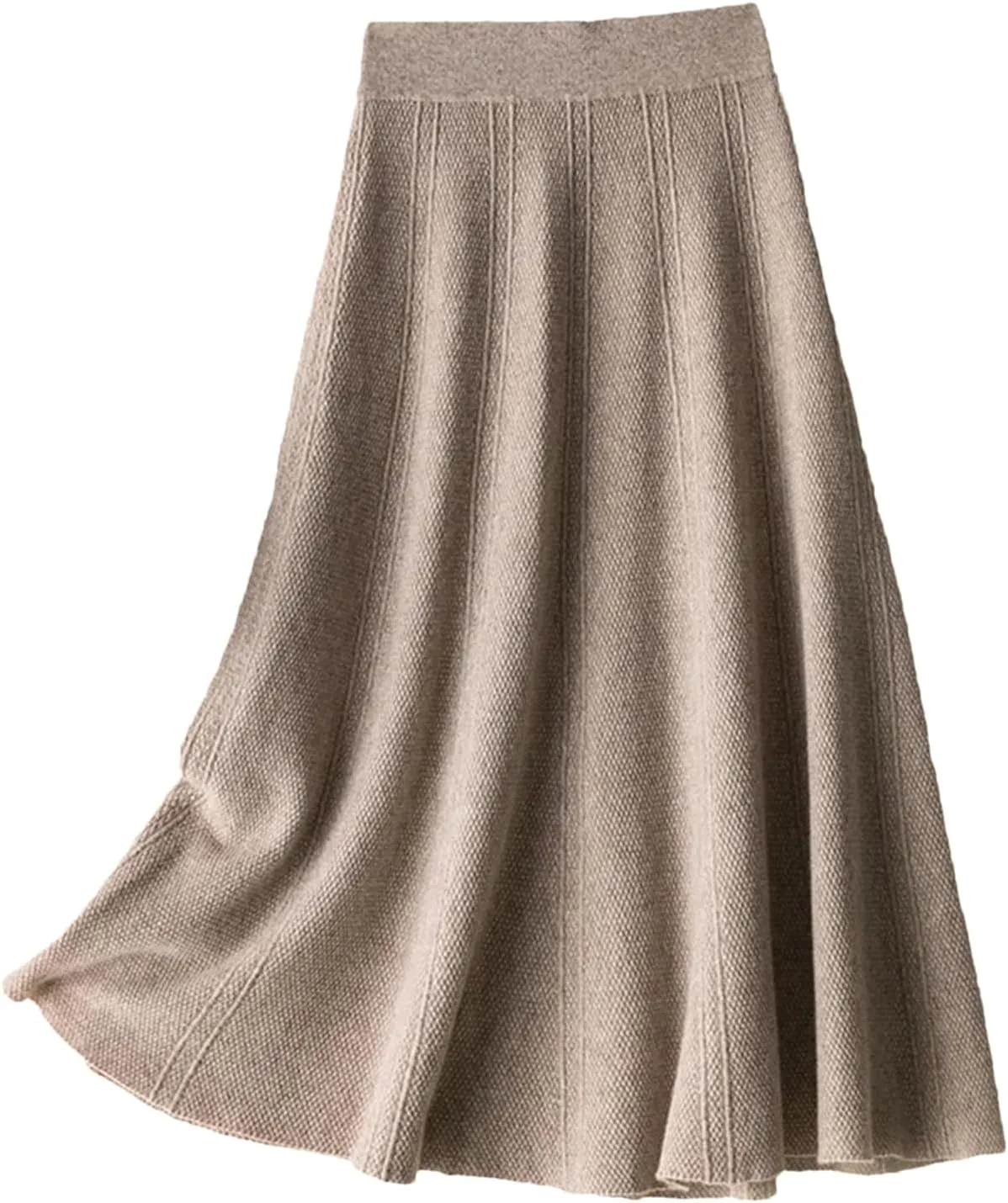 Alloaone Women's 100% Wool Skirt Winter Fashion Knitted Pleated Knit Sweater Midi Skirts