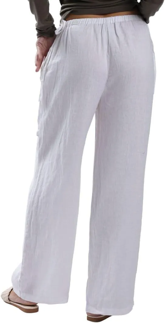 Amazhiyu Women's 100% Linen Wide-Leg Pants Summer Casual Lounge Palazzo Pockets