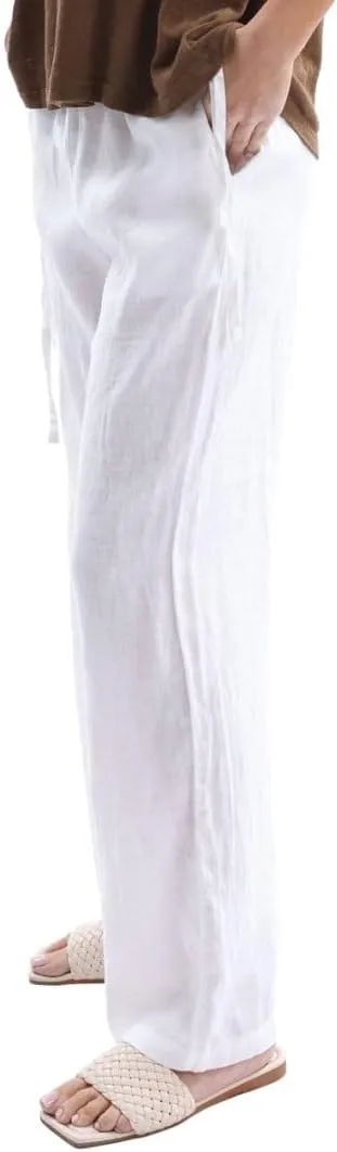 Amazhiyu Women's 100% Linen Wide-Leg Pants Summer Casual Lounge Palazzo Pockets