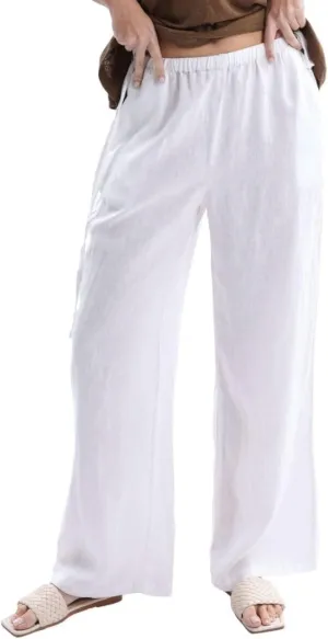 Amazhiyu Women's 100% Linen Wide-Leg Pants Summer Casual Lounge Palazzo Pockets