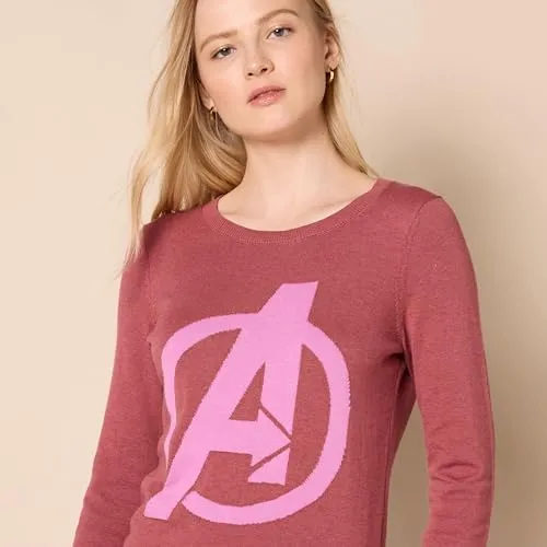 Amazon Essentials Disney | Marvel | Star Wars Women's Lightweight Crewneck Sweaters, Avengers Logo - Womens, X-Small