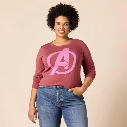 Amazon Essentials Disney | Marvel | Star Wars Women's Lightweight Crewneck Sweaters, Avengers Logo - Womens, X-Small