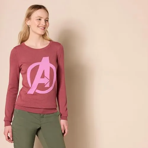 Amazon Essentials Disney | Marvel | Star Wars Women's Lightweight Crewneck Sweaters, Avengers Logo - Womens, X-Small
