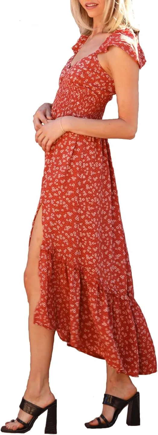 Angie Women's Flutter Sleeve and Smocking Maxi Dress