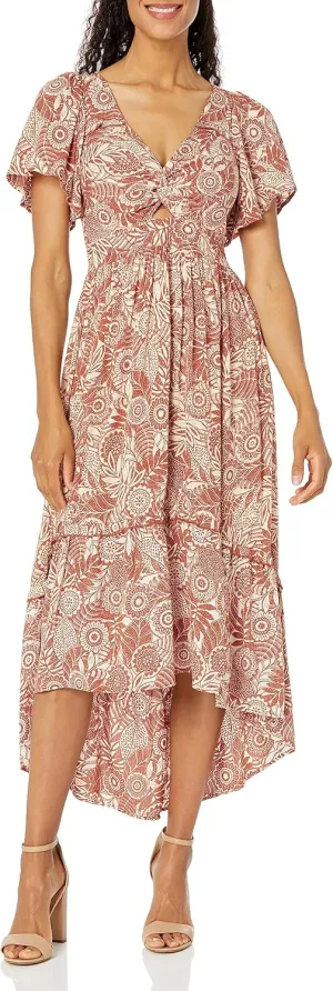 Angie Women's Short Sleeve Twist Front Maxi Dress with Slit