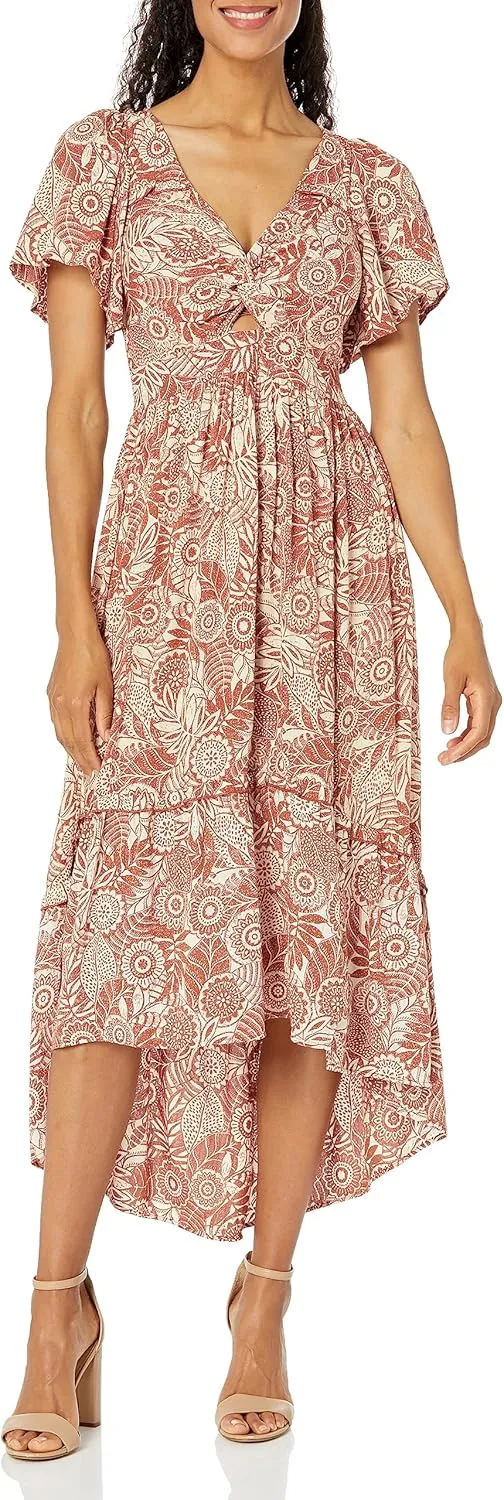 Angie Women's Short Sleeve Twist Front Maxi Dress with Slit