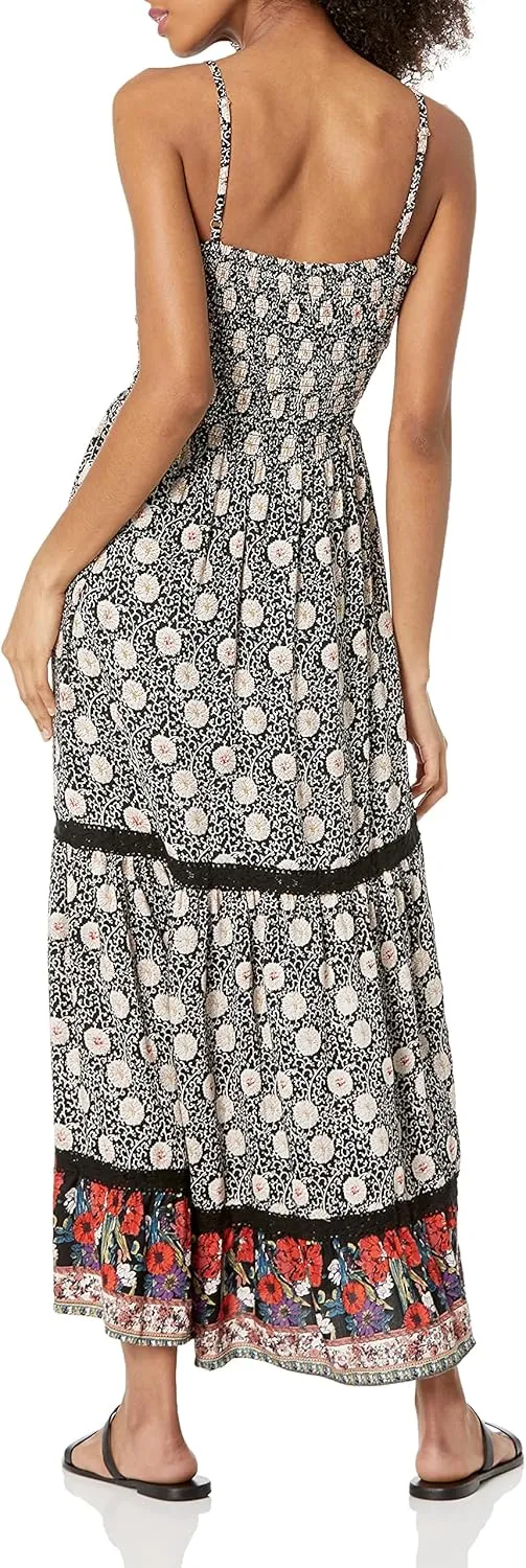 Angie Women's Spag Strap Deep Vneck Maxi Dress with Center Cutout