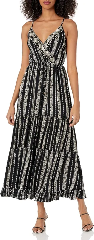 Angie Women's V Neck Maxi Dress Wih Emb