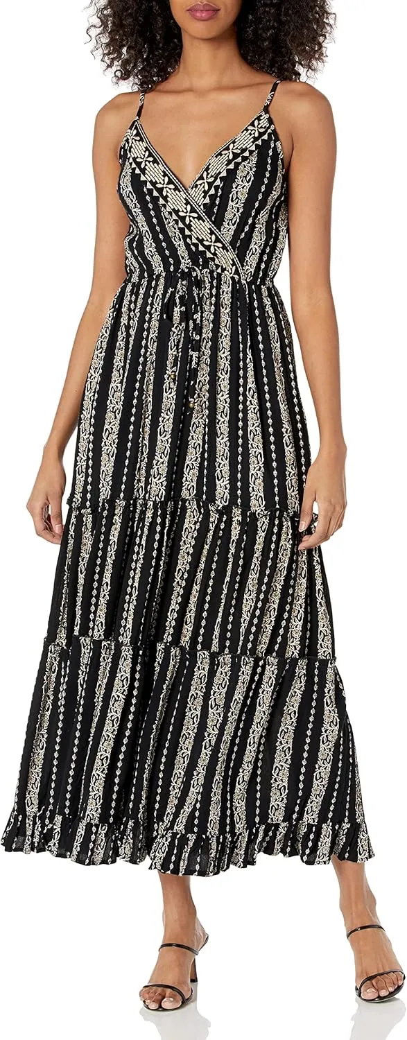 Angie Women's V Neck Maxi Dress Wih Emb