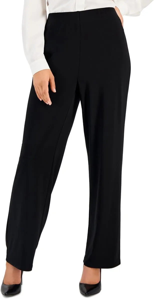 Anne Klein Womens Petites Knit Pull On Wide Leg Pants