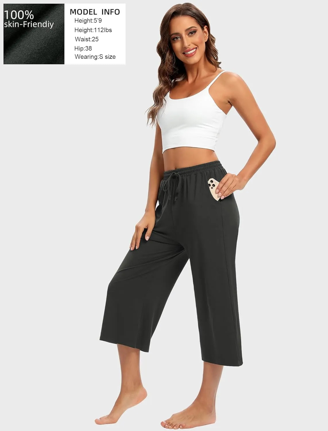 Annenmy Womens Capri Yoga Pants Wide Leg Gym Shorts Quick Dry Drawstring Pants Loose Workout Capris Sweatpants with Pockets