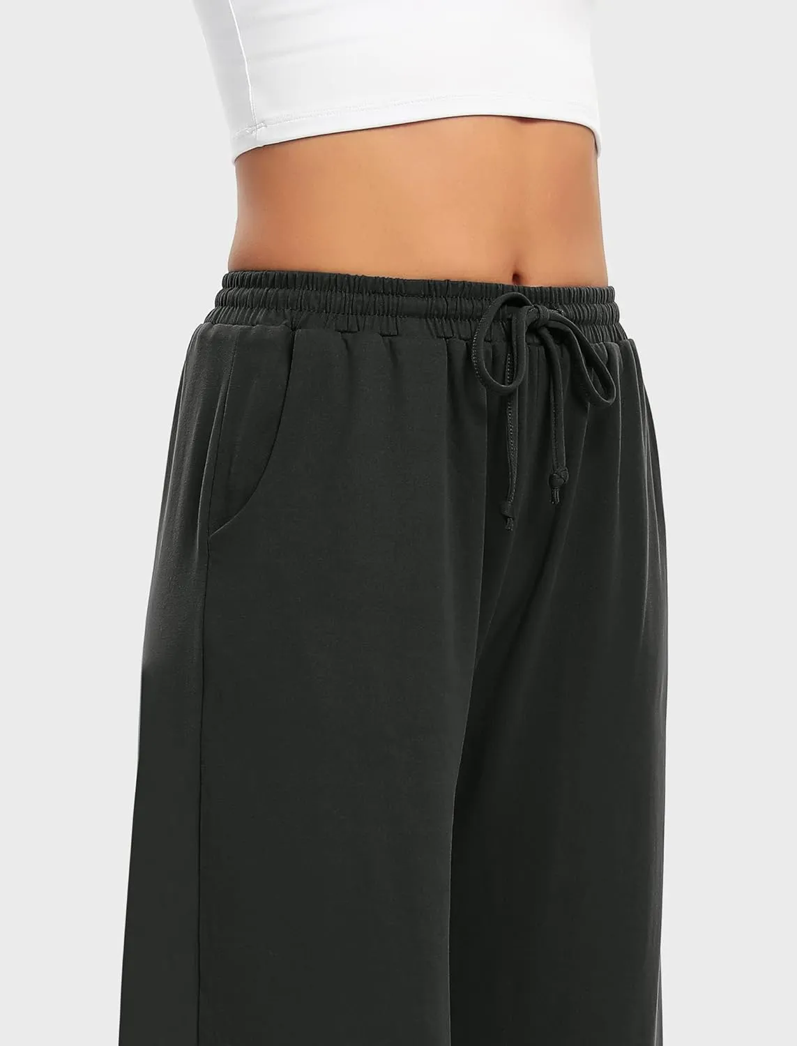 Annenmy Womens Capri Yoga Pants Wide Leg Gym Shorts Quick Dry Drawstring Pants Loose Workout Capris Sweatpants with Pockets