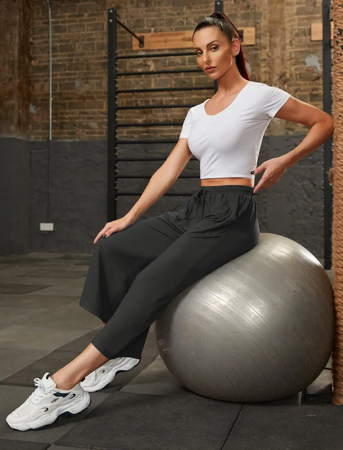 Annenmy Womens Capri Yoga Pants Wide Leg Gym Shorts Quick Dry Drawstring Pants Loose Workout Capris Sweatpants with Pockets