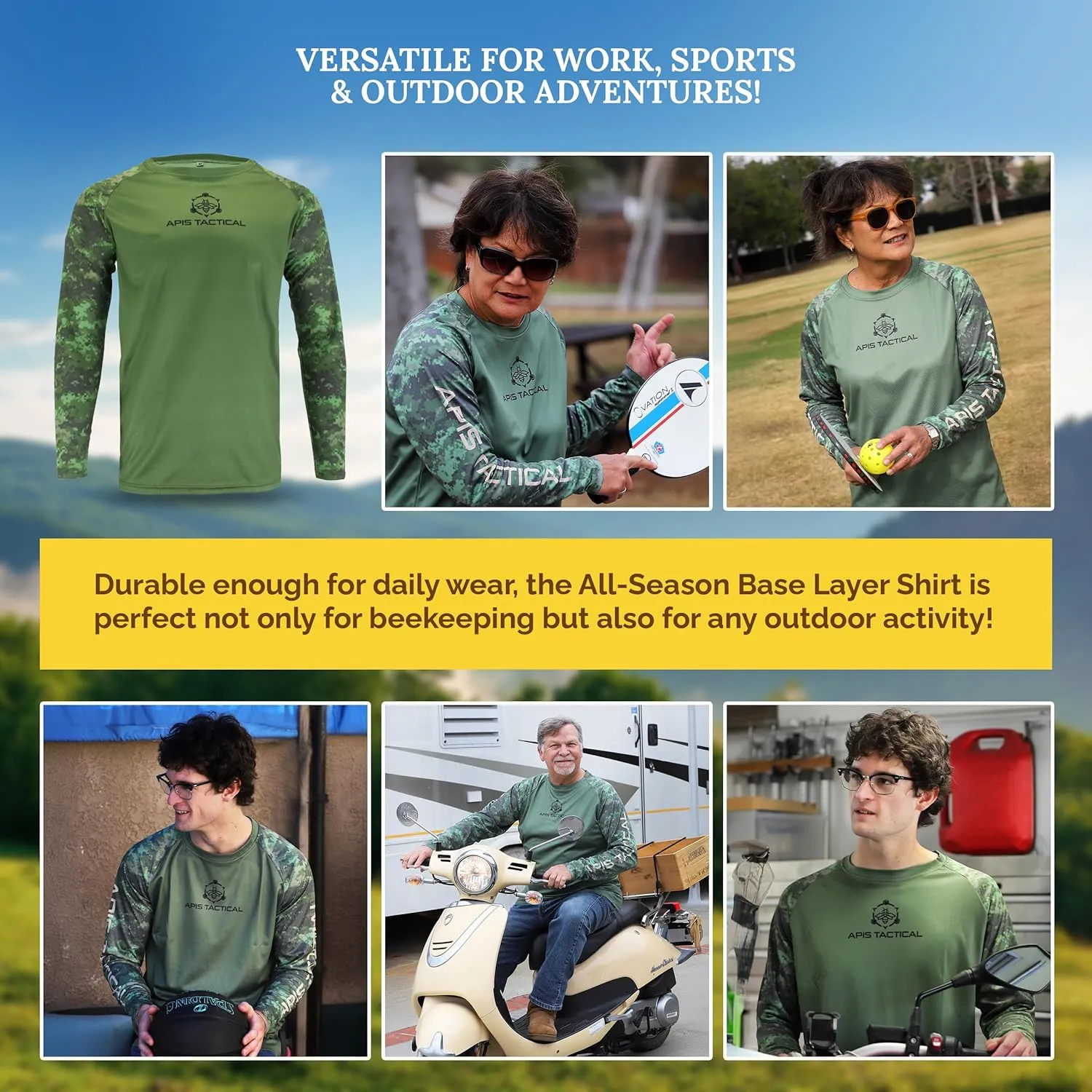 Apis Tacical - All-Season Base Layer - Mens Undershirts for Beekeeping & Outdoors - Moisture-Wicking Long Sleeve Undershirt