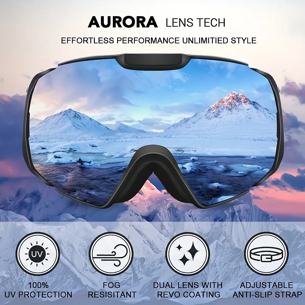 Aurora M4 OTG Ski Goggles - Anti-Fog Double Layer Snow Goggles for Men and Women - Warm Heart Christmas Gift, Excellent Optical Clarity, Comfortable Fit, and Durable Design