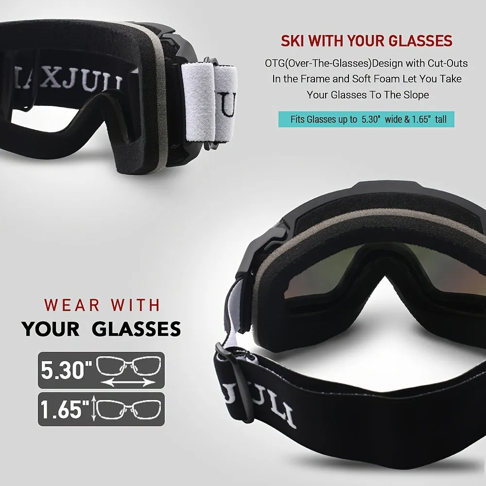 Aurora M4 OTG Ski Goggles - Anti-Fog Double Layer Snow Goggles for Men and Women - Warm Heart Christmas Gift, Excellent Optical Clarity, Comfortable Fit, and Durable Design
