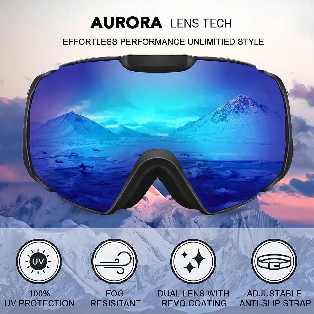 Aurora M4 OTG Ski Goggles - Anti-Fog Double Layer Snow Goggles for Men and Women - Warm Heart Christmas Gift, Excellent Optical Clarity, Comfortable Fit, and Durable Design