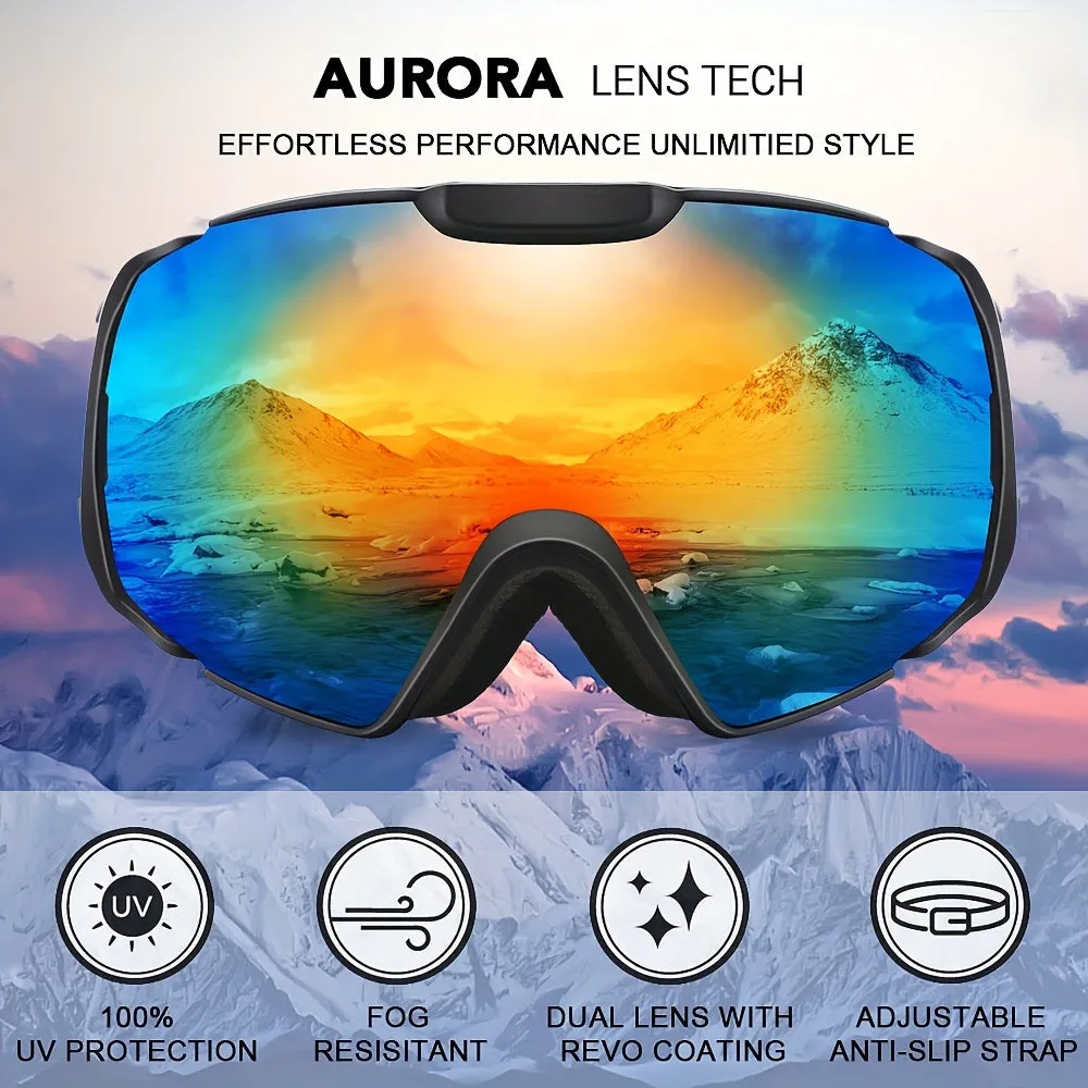 Aurora M4 OTG Ski Goggles - Anti-Fog Double Layer Snow Goggles for Men and Women - Warm Heart Christmas Gift, Excellent Optical Clarity, Comfortable Fit, and Durable Design
