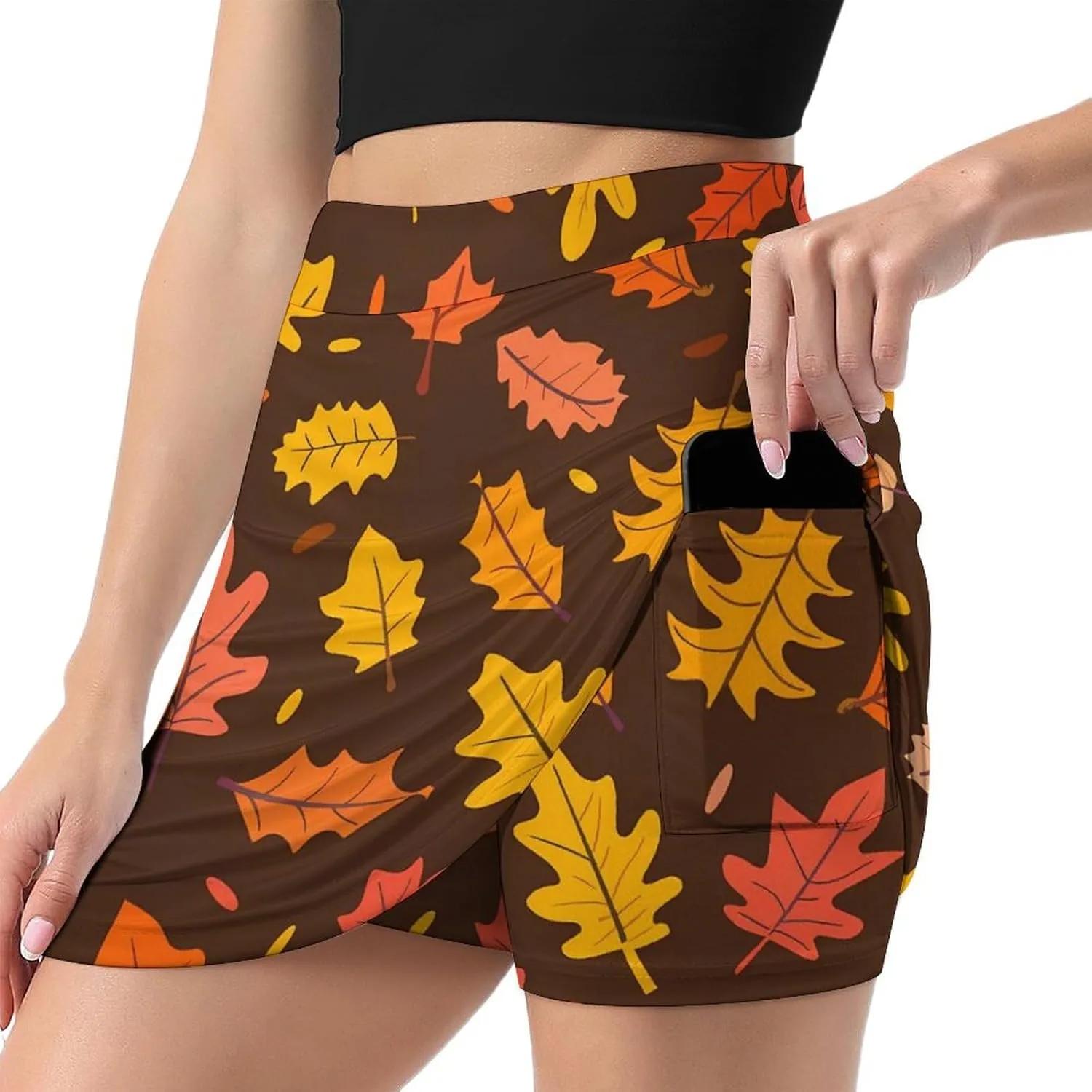 Autumn Leaves Women's Skort Athletic Skirt Golf Skorts A-line Skirts with Built-in Shorts Pockets